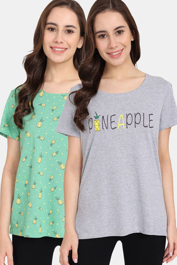 Buy Rosaline Bloom Fest Knit Cotton Top (Pack of 2) -  Green Grey
